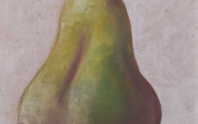 Still life of a pear painted in ‘flow’
